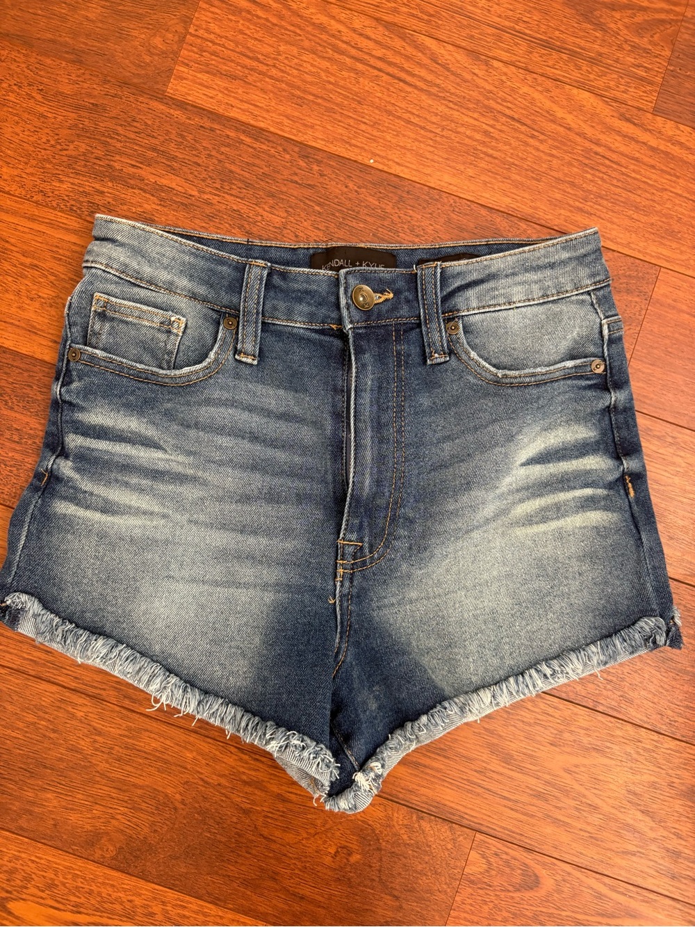 Kendall & Kylie Washed Blue High-Rise Frayed Hem Shorts